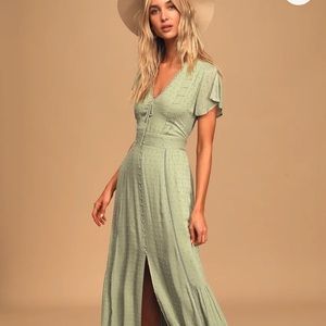 Lulus Completely in Love Sage Green Dot Dress